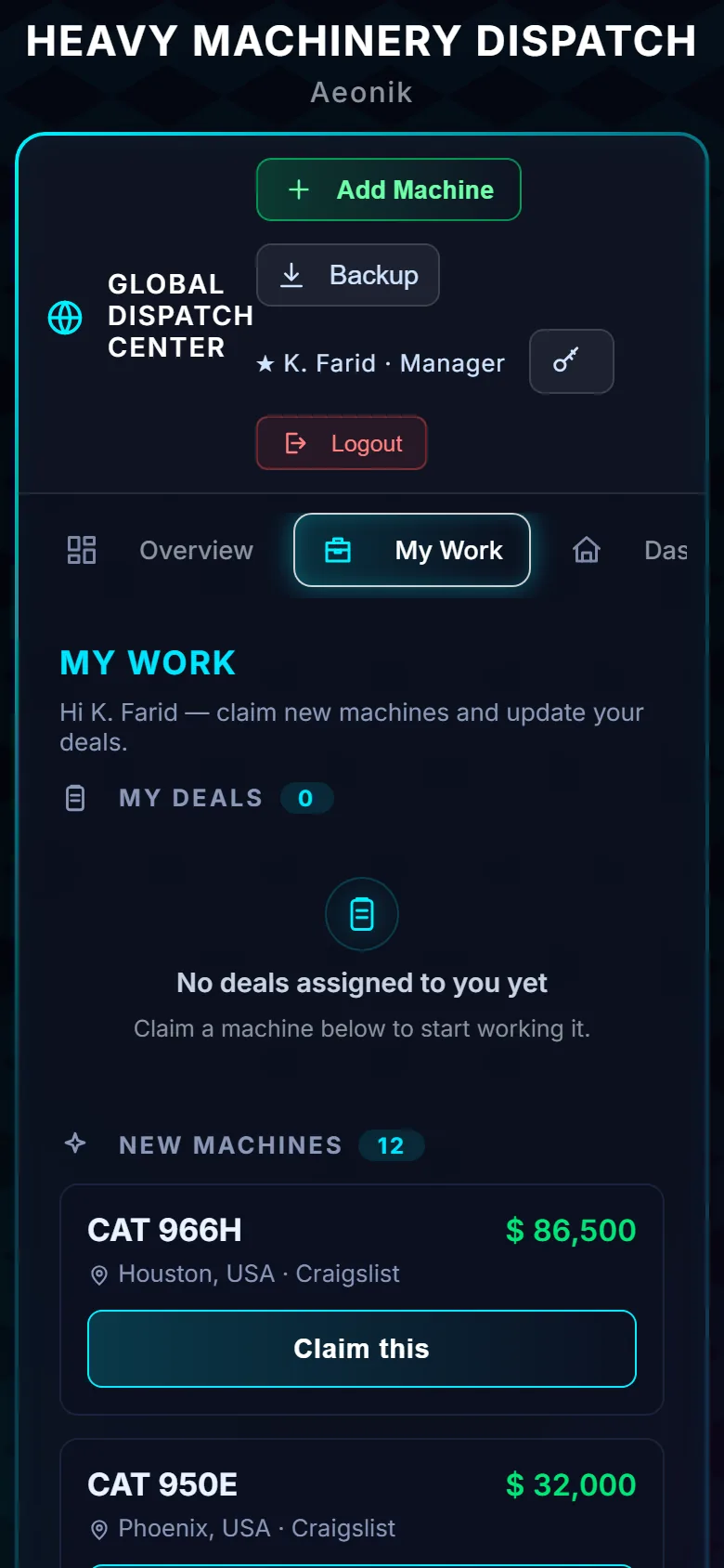 Operator mobile view